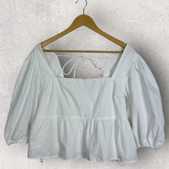 Abercrombie & Fitch White Puff Sleeve Square Neck Top Womens Size Large Blouse L - Picture 7 of 16